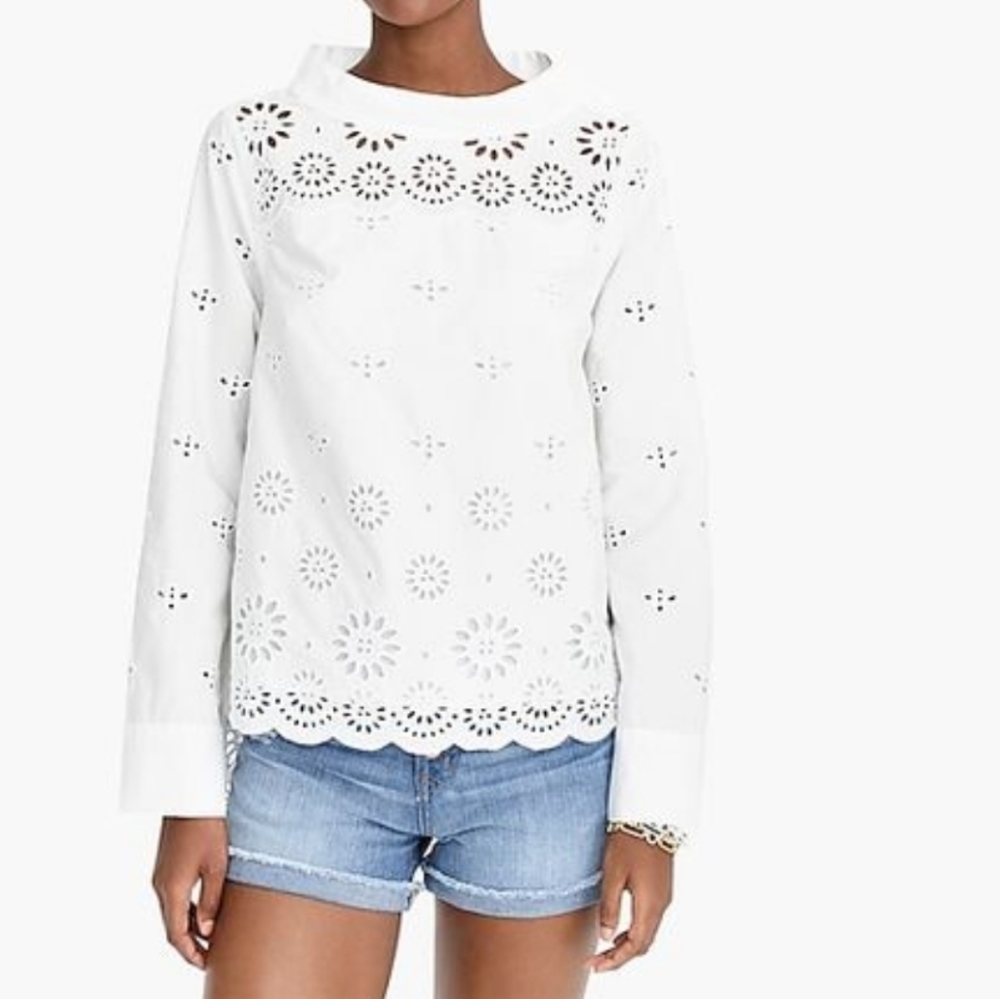 J. Crew Funnelneck shirt in eyelet